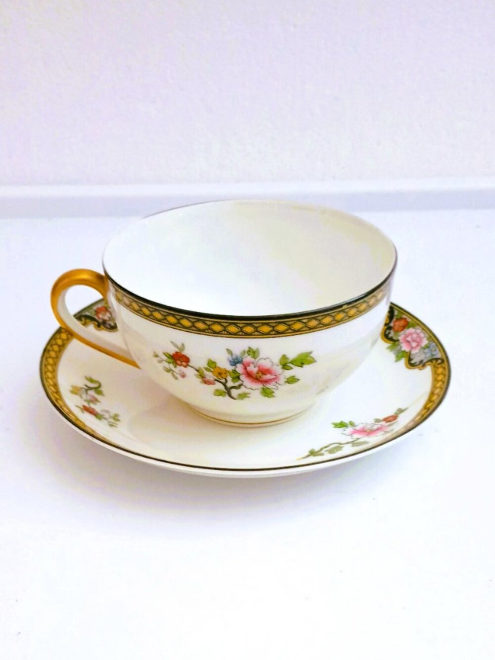 Noritake Pheasant Cup & Saucer Set 1920's Chinoiserie Bridal Fine China